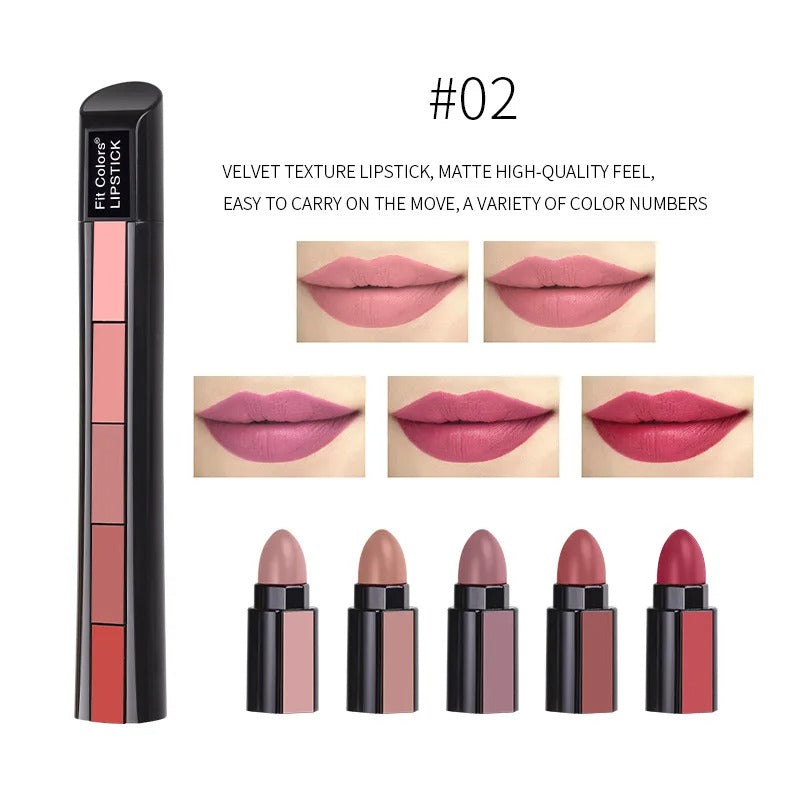 5 Colors In 1 Matte Velvet Lipsticks -BUY 1 GET 1 FREE